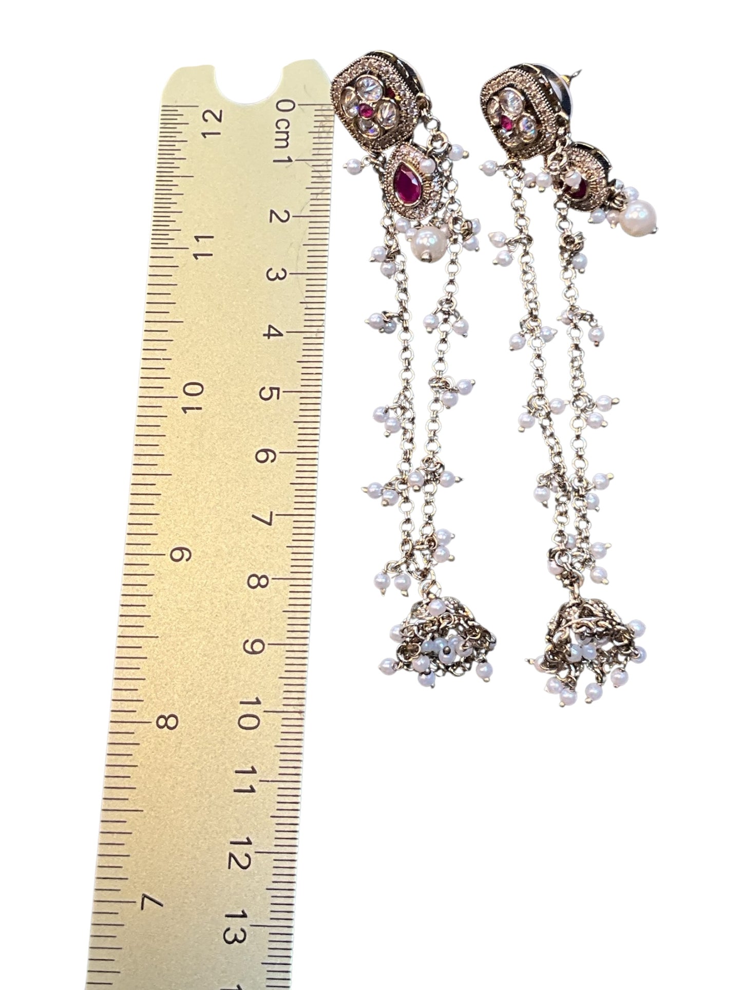 Fuchsia Magenta Pink - Medium - Antique Gold Finish Traditional Earrings - Bollywood - Weddings - 15JE62 07R26