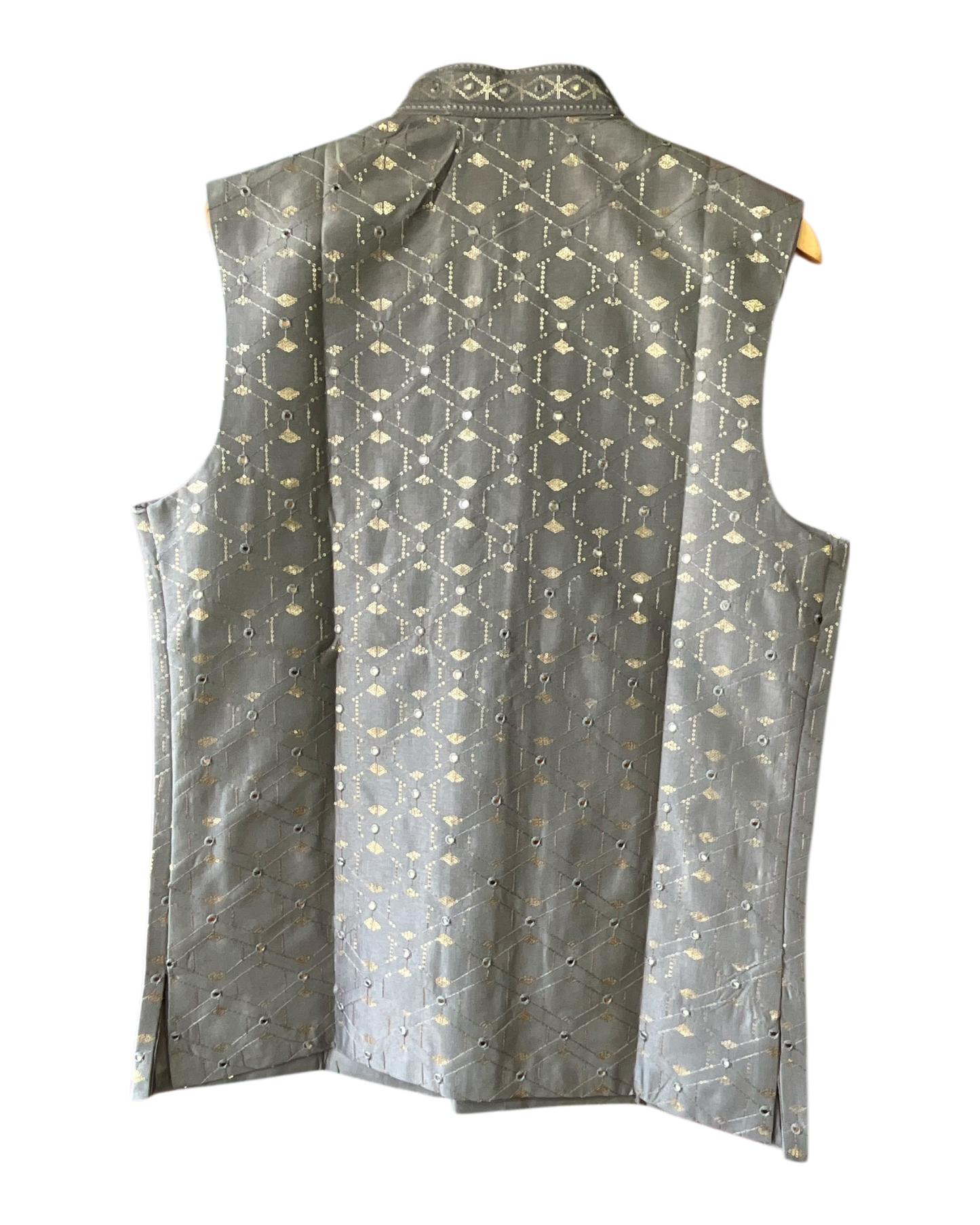Silver / Light Grey - Mirror Work All Over Embroidered - Mens Indian Waistcoat - UK Stock - 24 hr Dispatch - KCS4782 03KP26