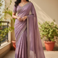 Lilac - Classic Satin Crepe Saree with Stone Work and Blouse Piece - UK stock - 24hr Dispatch - RS2533 VJ
