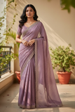 Lilac - Classic Satin Crepe Saree with Stone Work and Blouse Piece - UK stock - 24hr Dispatch - RS2533 VJ