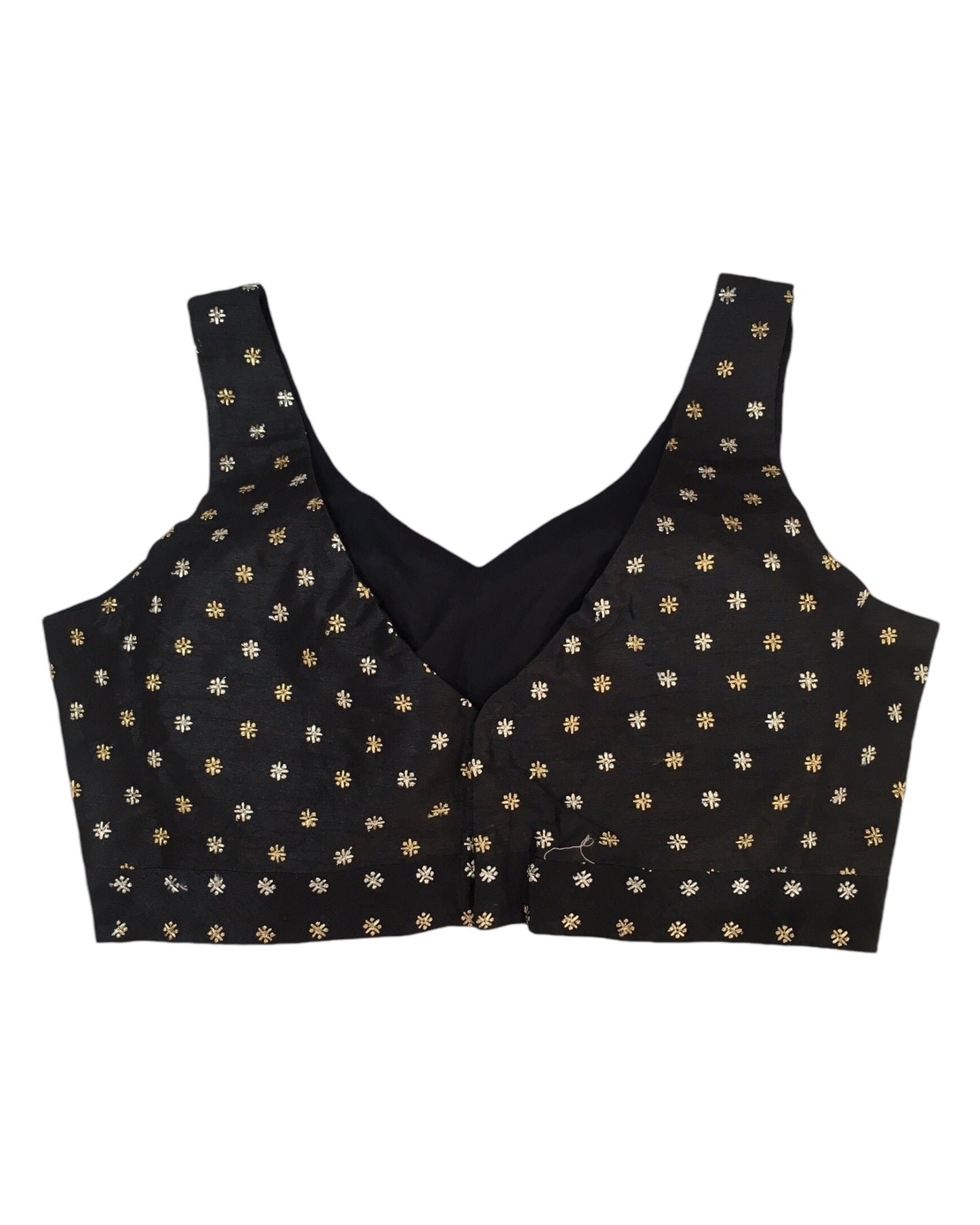 Black - Gold / Silver Embroidery Silky Saree blouse with cups,  Sleeveless - 38" - UK Stock - Quick Delivery - RNK - R717-KV