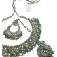 Sage Green - Large Size Silver Finish Necklace Set with Earrings & Tika (Head Piece) - UK Stock - GGA17 08KK25