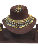 Sky / Light Blue - Medium Size Antique Gold Finish Necklace Set with Earrings - HB1000  KY 0424
