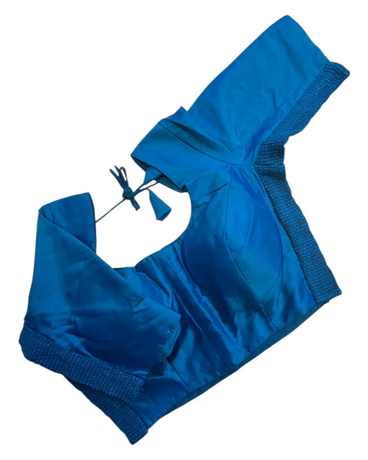 Dark Turquoise / Peacock Blue - HYBRID Silky Saree blouse - With Elastic on both side for Great fit - Size 36",38", 40" S M L  - VAM1216 Ap