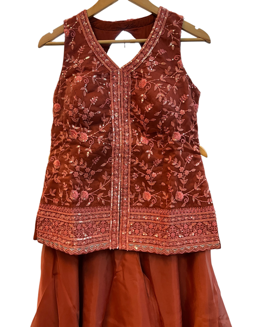 UK 10 / 36" - Rust / Orange - Ladies Sharara / Palazzo Trousers Suit - UK Stock - Sangeet / Henna / Weddings - HEL6520 PY
