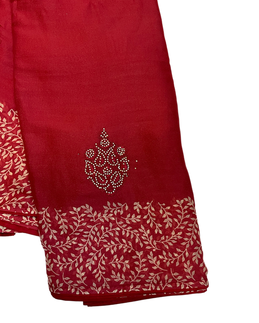 Red - Chiffon Printed Saree with Blouse Piece - UK stock - 24hr Dispatch - LTF104 07KT26