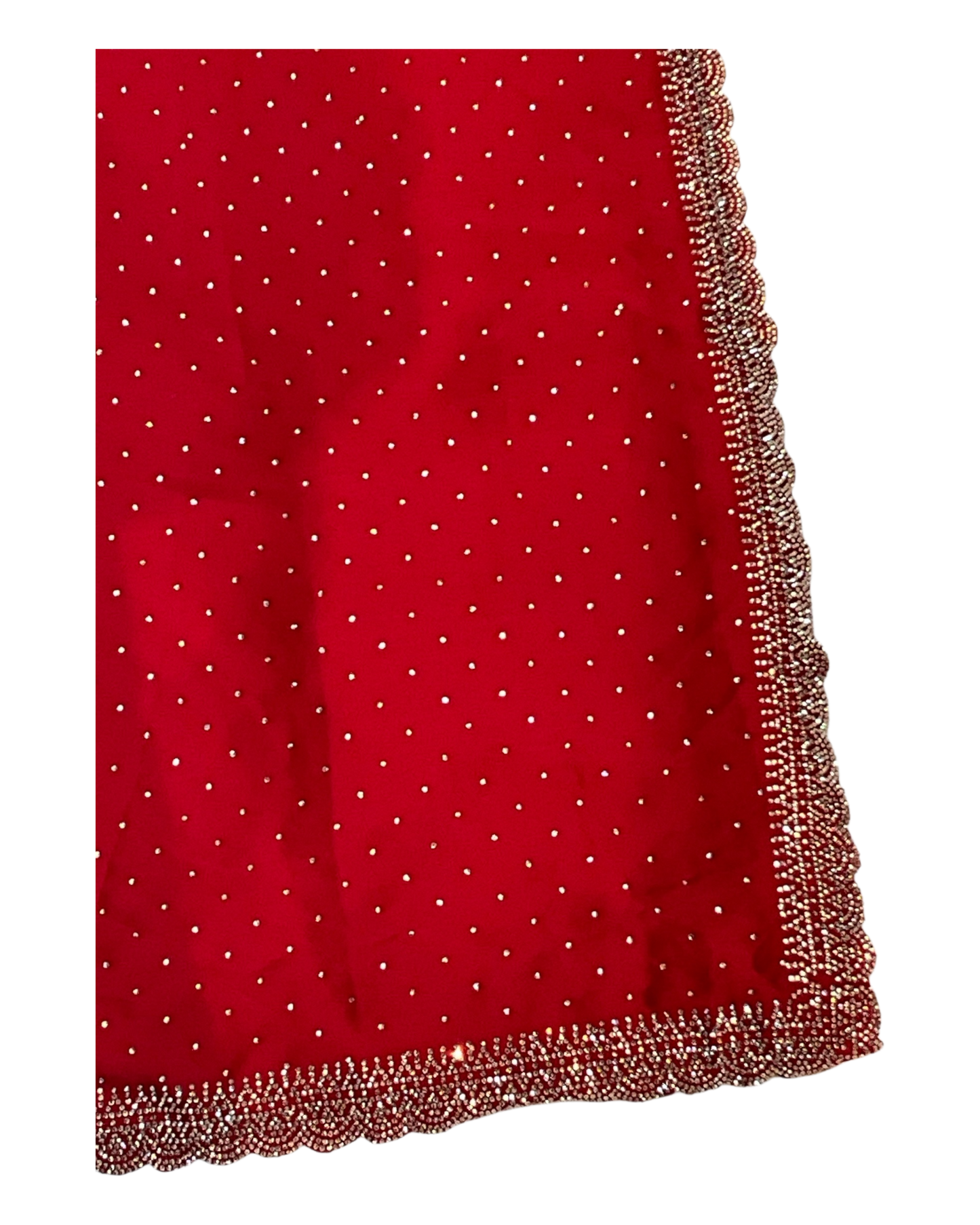 Red - Classic Satin Crepe Saree with Stone Work and Blouse Piece - UK stock - 24hr Dispatch - RS2533 VJ