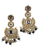 Navy Blue - Large - Antique Gold Finish Traditional Earrings - Bollywood - Weddings - PRI1773  11Tp24