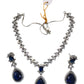 Navy - Medium - Silver Finish Necklace Set with Earrings - AE2409 A 0724