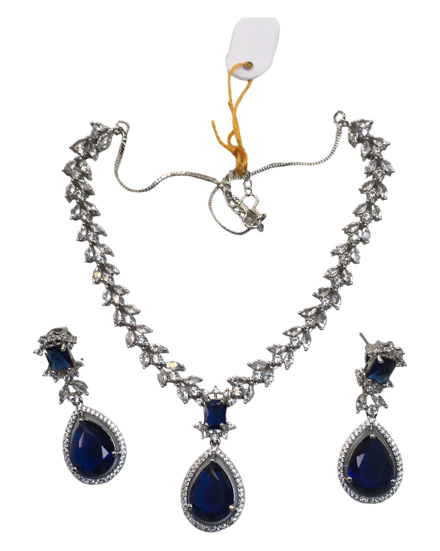Navy - Medium - Silver Finish Necklace Set with Earrings - AE2409 A 0724