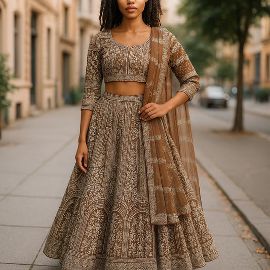 Full Mirror Work Gold Lehenga Set - Size 12 (38") - UK Stock - 24h Dispatch - KTC250655 JJ
