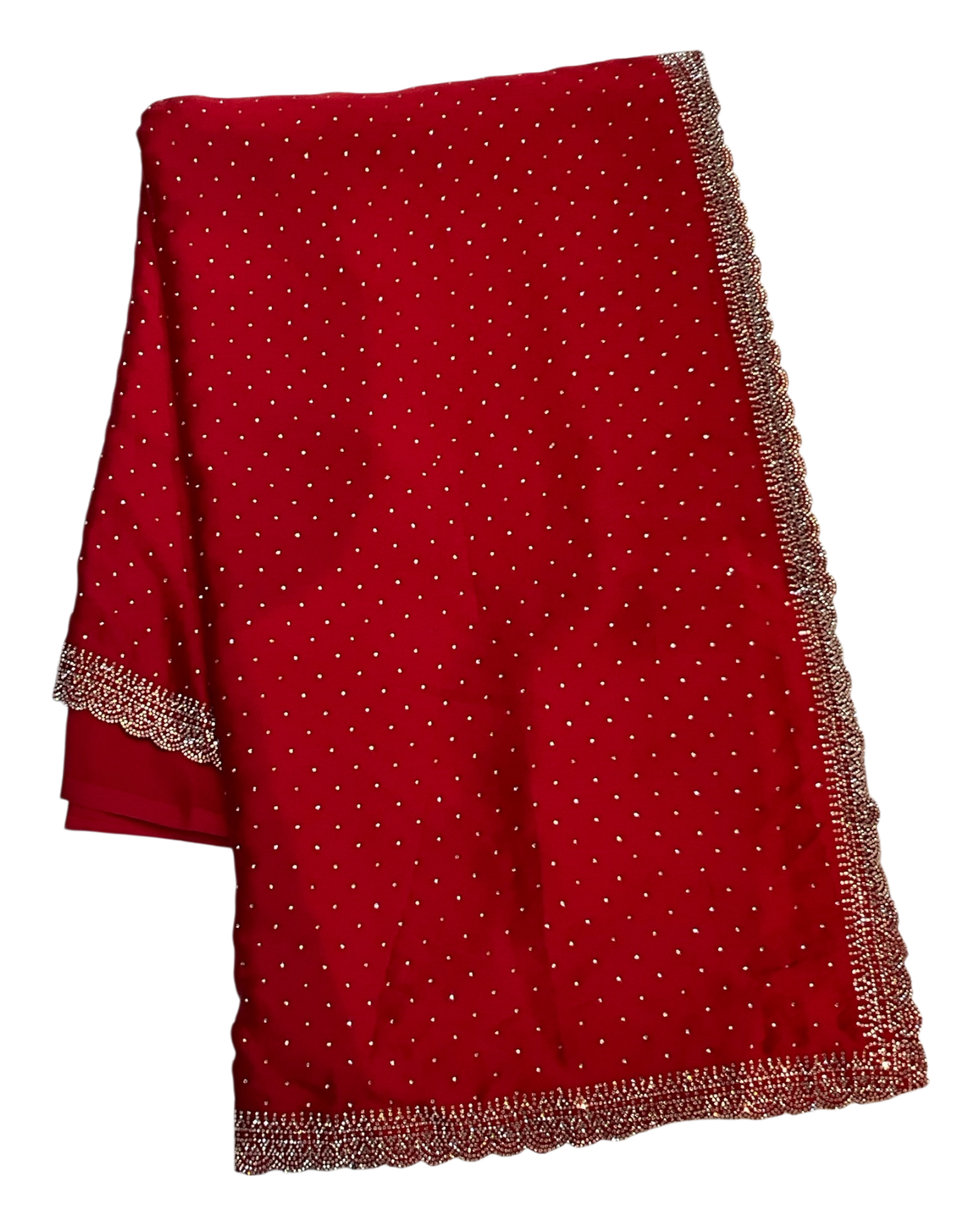 Red - Classic Satin Crepe Saree with Stone Work and Blouse Piece - UK stock - 24hr Dispatch - RS2533 VJ