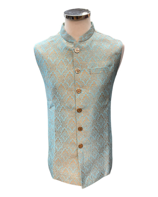 Light Blue / Turquoise - Brocade - Mens Indian Waistcoat - UK Stock - VNS-JKT53 10KK25