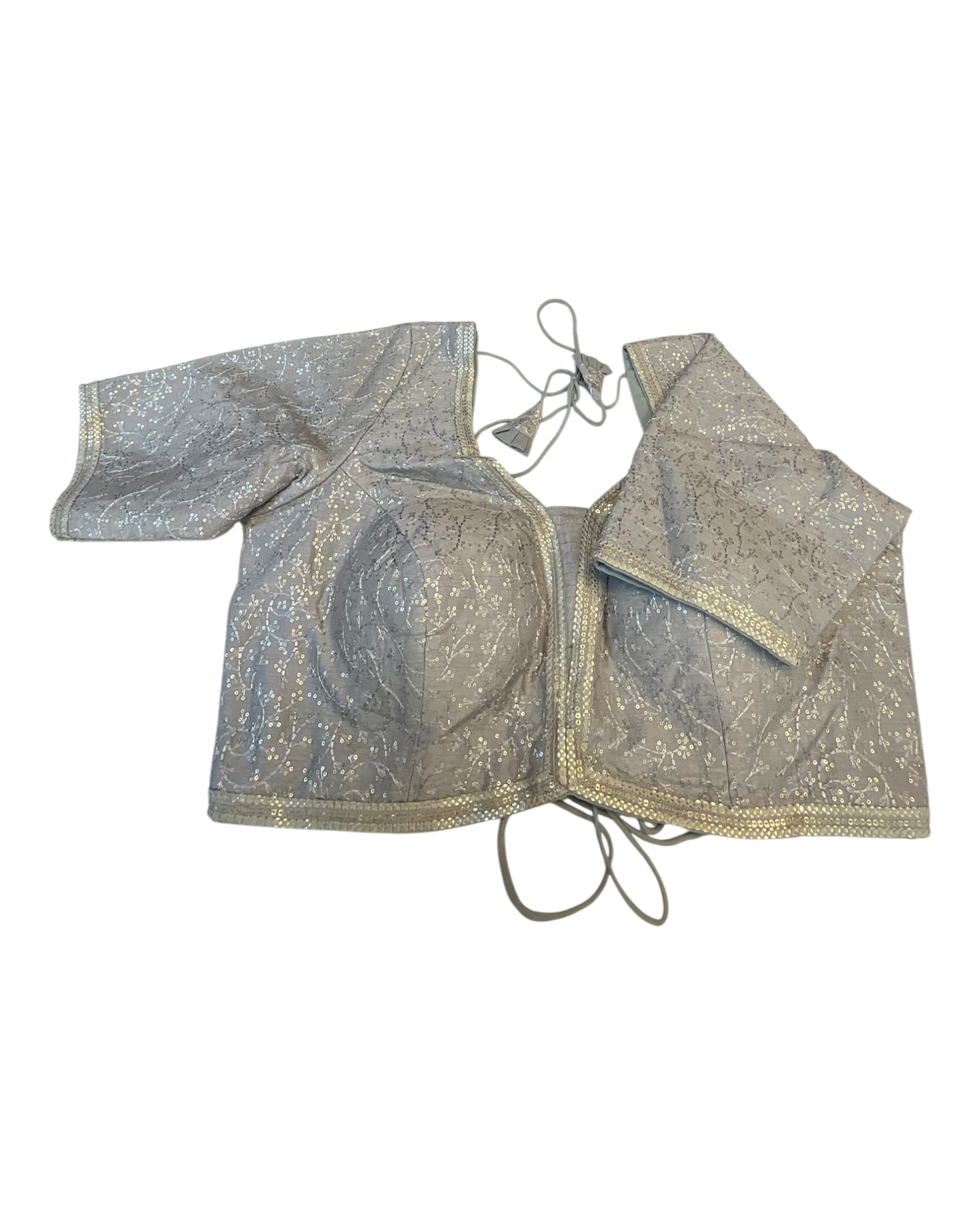 Size 40" / UK 14 - Silver Grey - Rich Silky Embroidered Saree blouse with cups - UK Stock - Quick Delivery - RNK - R885-KC