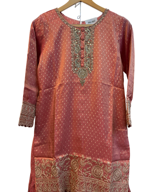UK 12 / 38" - Coral Pink - Ladies Sharara / Palazzo Trousers Suit - UK Stock - Sangeet / Henna / Weddings - HEL6501 JY