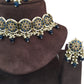 Navy Blue  - Large Size Antique Gold Finish Necklace Set with Earrings - RAK05  VY 0424