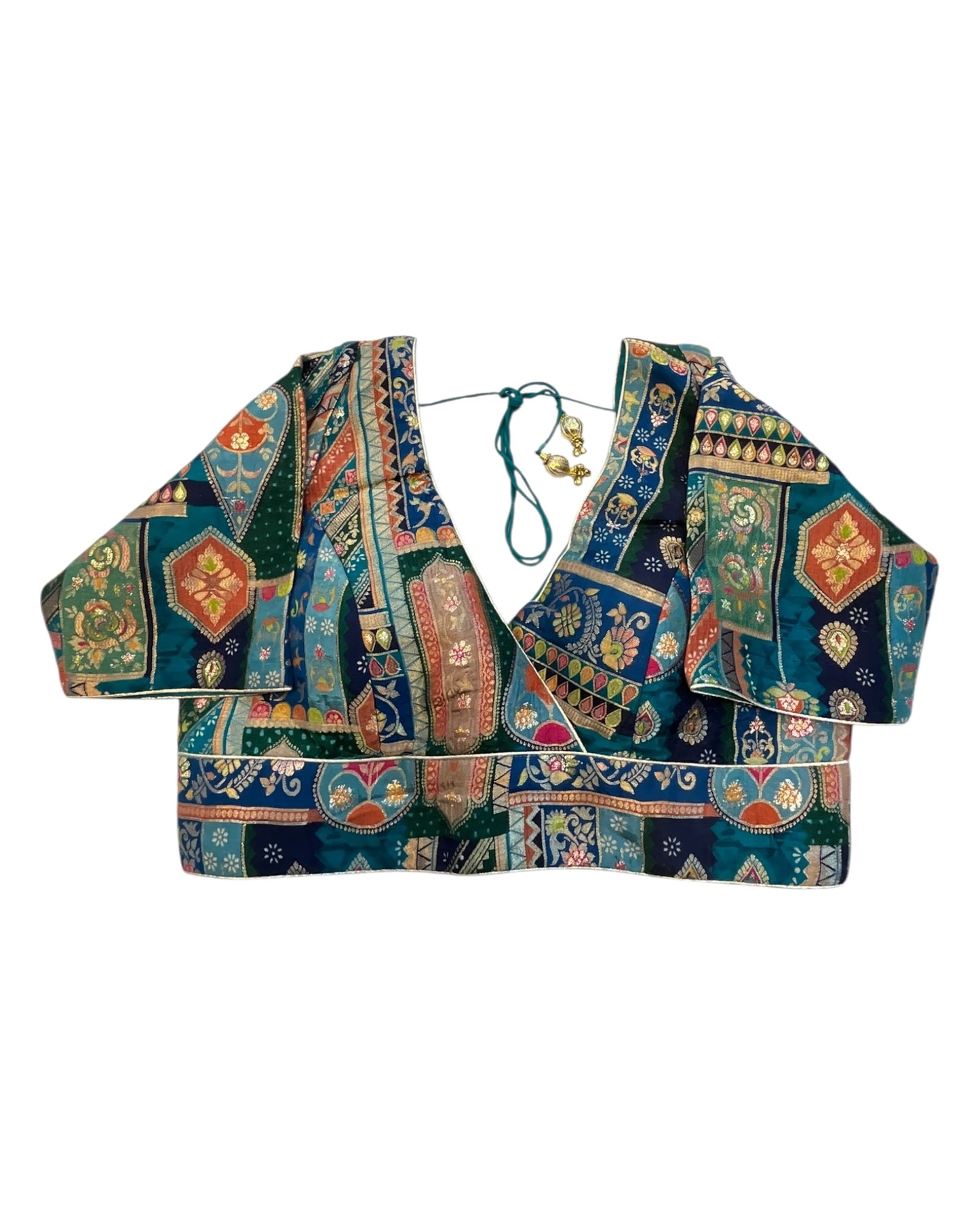 Navy Petrol Blue - Banarasi Brocade Saree / Lehenga blouse - 40" Bust (UK 14) Can be let out to size 16  - VFJ204 01KP25