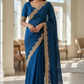 Navy Blue - Fancy Embroidered Saree with Blouse Piece - UK stock - 24hr Dispatch - SP250633 KA
