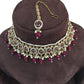 Purple - Medium Size Antique Gold Finish Choker Necklace Set with Earrings - RAK149  C 0424