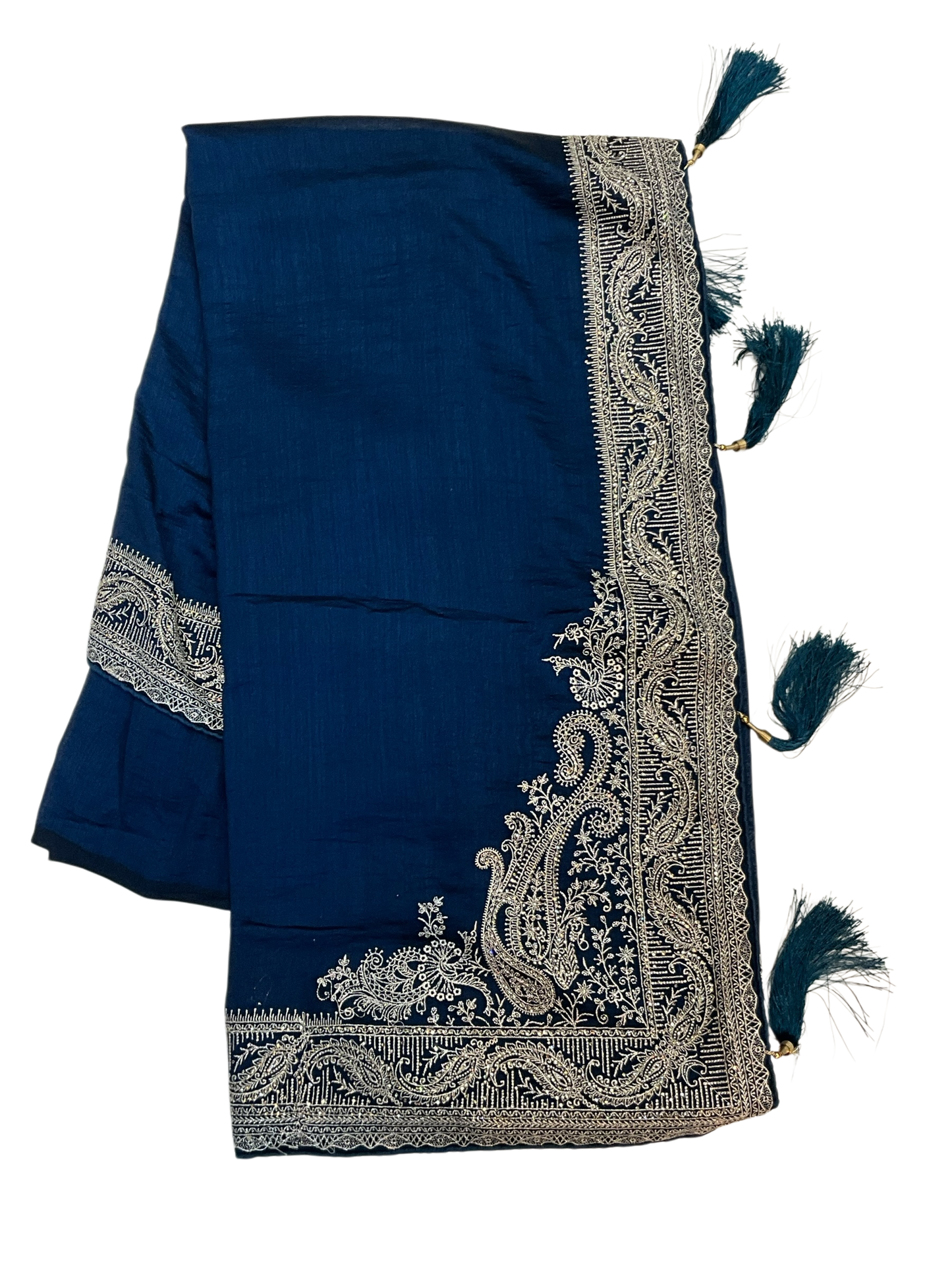 Petrol Blue - Classic Saree with Thread / Stone Work and Blouse Piece - UK stock - 24hr Dispatch - RS2506 VP