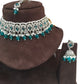 Turquoise - Medium Size Silver Finish Choker Necklace Set with Earrings - RAK149  C 0424
