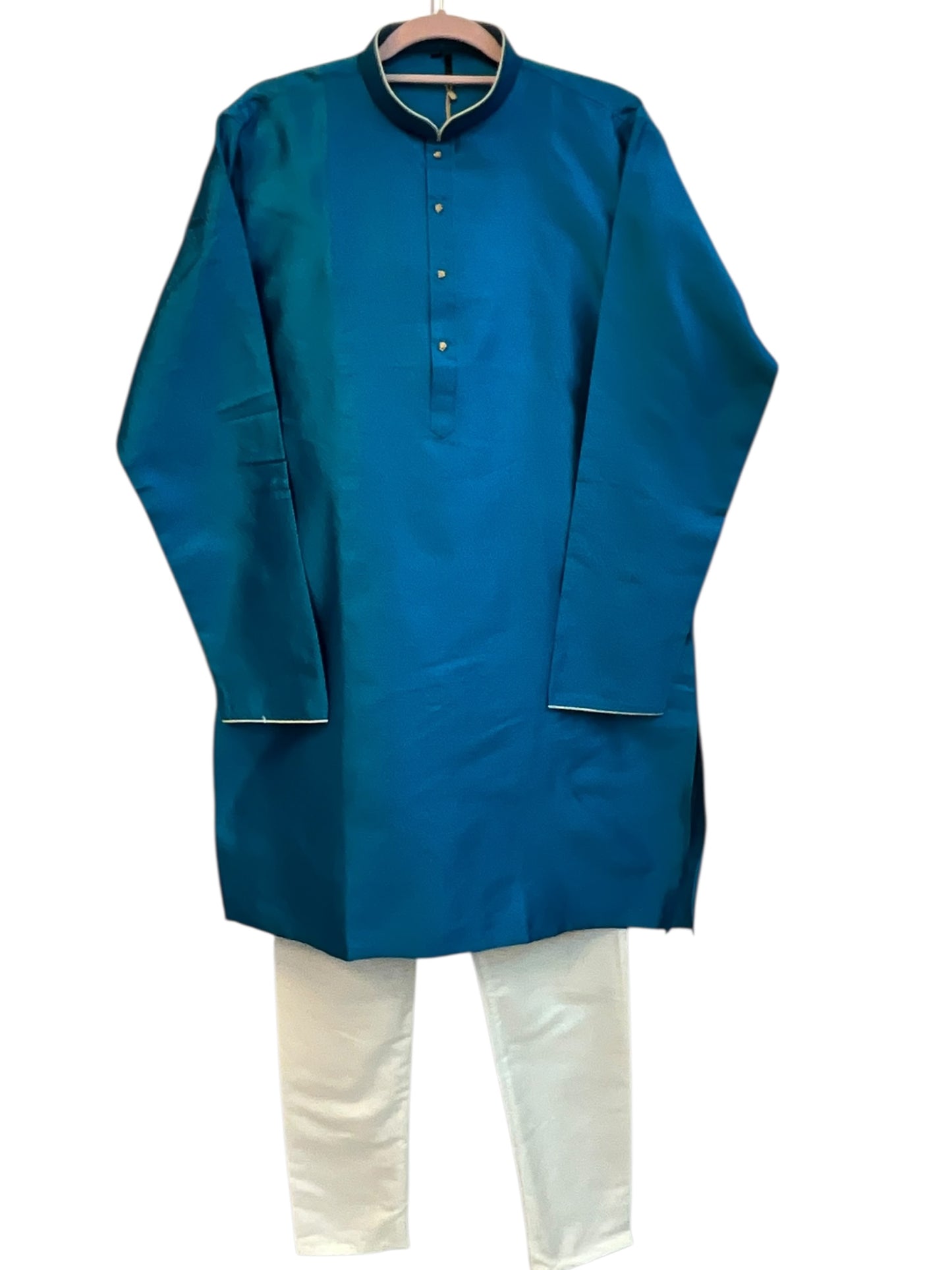 Turquoise Blue - Banarasi Handloom Brocade Mens Indian Kurta set - UK Stock - Weddings / Walimas , Sangeet, Diwali, Eid, Mehndi / Henna - VEE1642 KJ