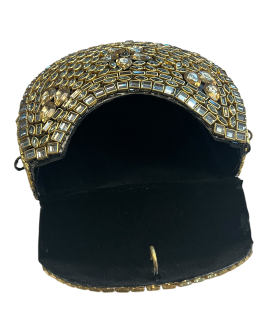 Mirror / Gold Finish - Mirror Work Palm Size Clutch Bag / Handbag -Bollywood / Weddings - AE2526 11H25