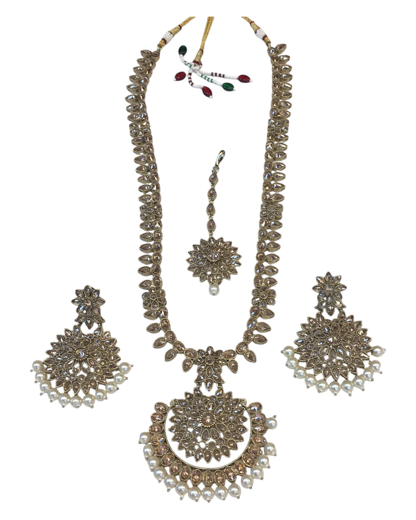 Antique Gold & Pearls - Antique Gold Finish Long Necklace set - Bollywood - Weddings - KAJ1046 11KA24