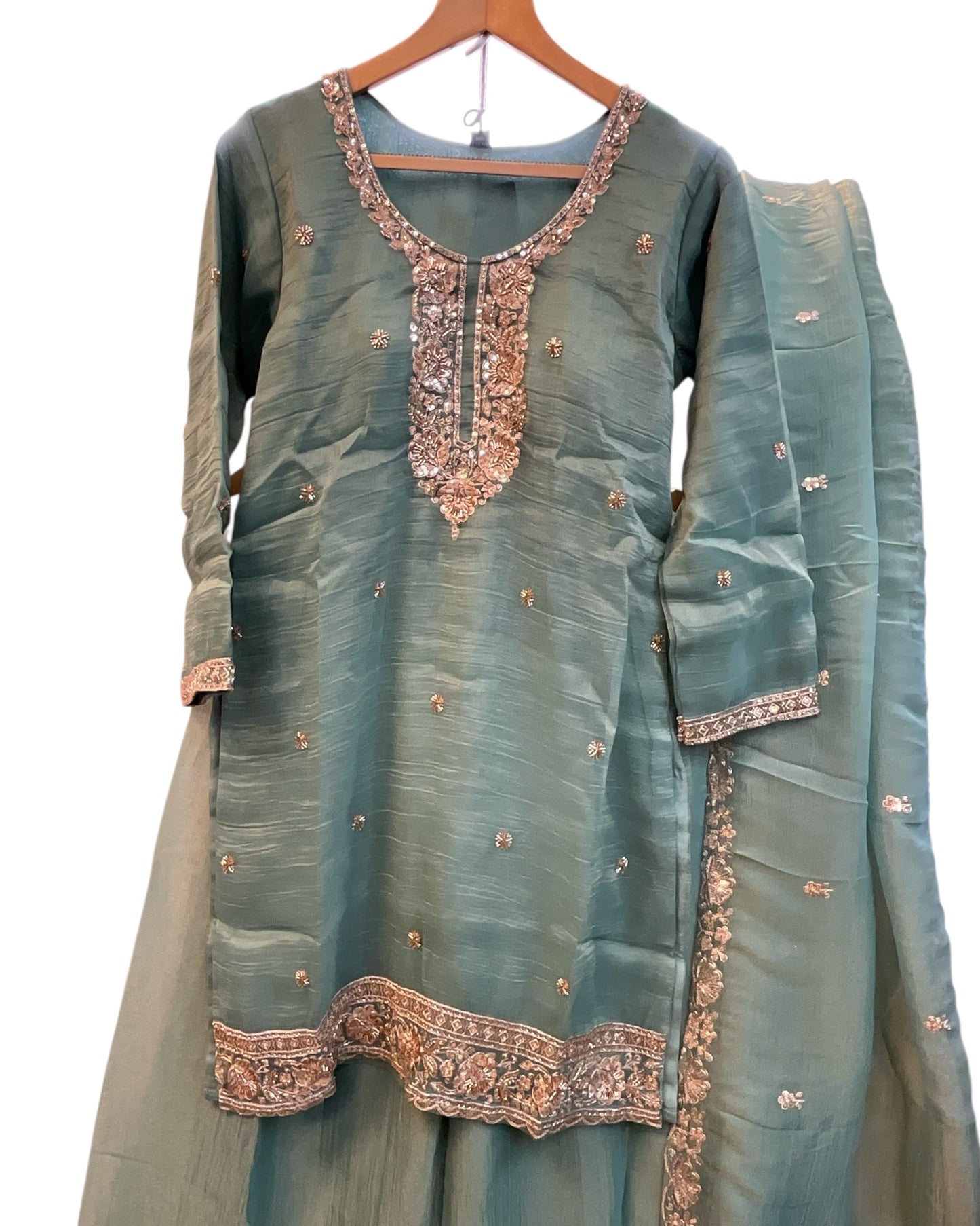 UK 12 / 38" - Sea Green - Ladies Sharara / Palazzo Trousers Suit - UK Stock - Sangeet / Henna / Weddings - DIL13113 TT
