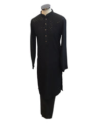 Black - Locknawi Chikankari Chiffon Self Brocade Mens Indian Kurta set - Weddings / Walimas , Sangeet, Mehndi / Henna , Eid / Diwali - BS2505 01TY25