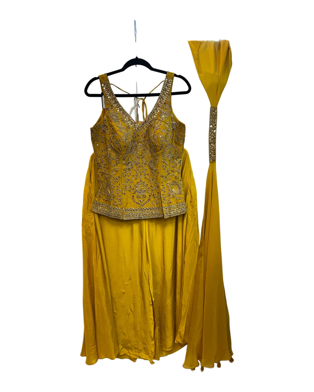 UK 12 / 38" - Haldi Yellow - Designer Ladies Medium Top Palazzo Trousers Suit -  - VMK Sunita 10PA26
