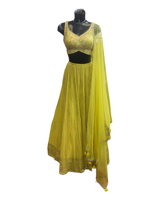 Designer Lime yellow Lehenga Set - Size 10 - UK Stock - 24h Dispatch - TIKU KYA 0723