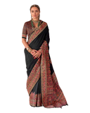 Black - Traditional Block Printed Dupion Silky Saree with Blouse Piece - UK Stock - 2/3 days Delivery  12KC25 K913