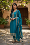 UK 14 / 40" - Turquoise Blue - Silky Ladies Trousers Suit - Sangeet / Henna / Temple - KCS19068 VT