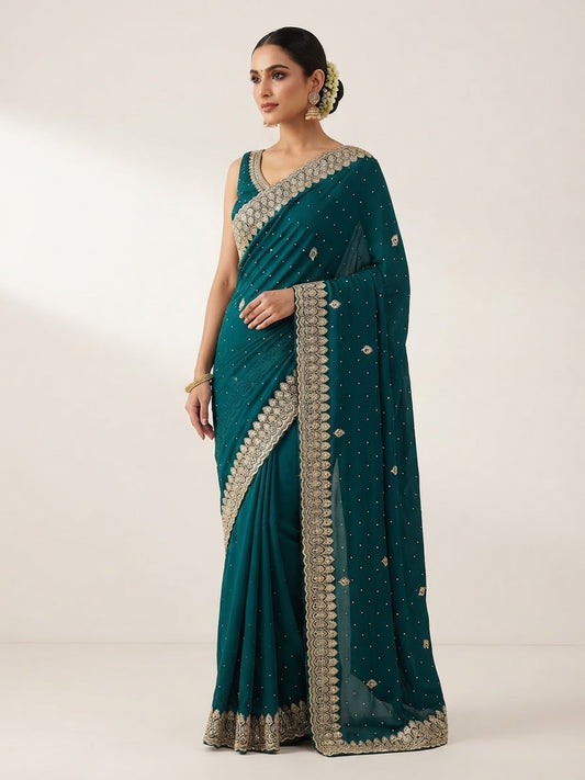 Turquoise Blue - Fancy Party Saree with Blouse Piece - UK stock - 24hr Dispatch - SP2603 VY