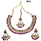 Magenta - Antique Gold Finish Necklace & Earrings Set - Bollywood - Weddings - KAJ1039 11KK24