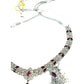 Magenta Pink - Small Size Silver Finish Necklace Set with Earrings - SJ05 08C25