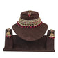 Magenta - Medium Size Antique Gold Finish Choker Necklace Set with Earrings - RAK149  C 0424