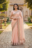 Pink - Chiffon - Party Wear Embroidiered Saree with Blouse Piece - SP250407 VT 0425