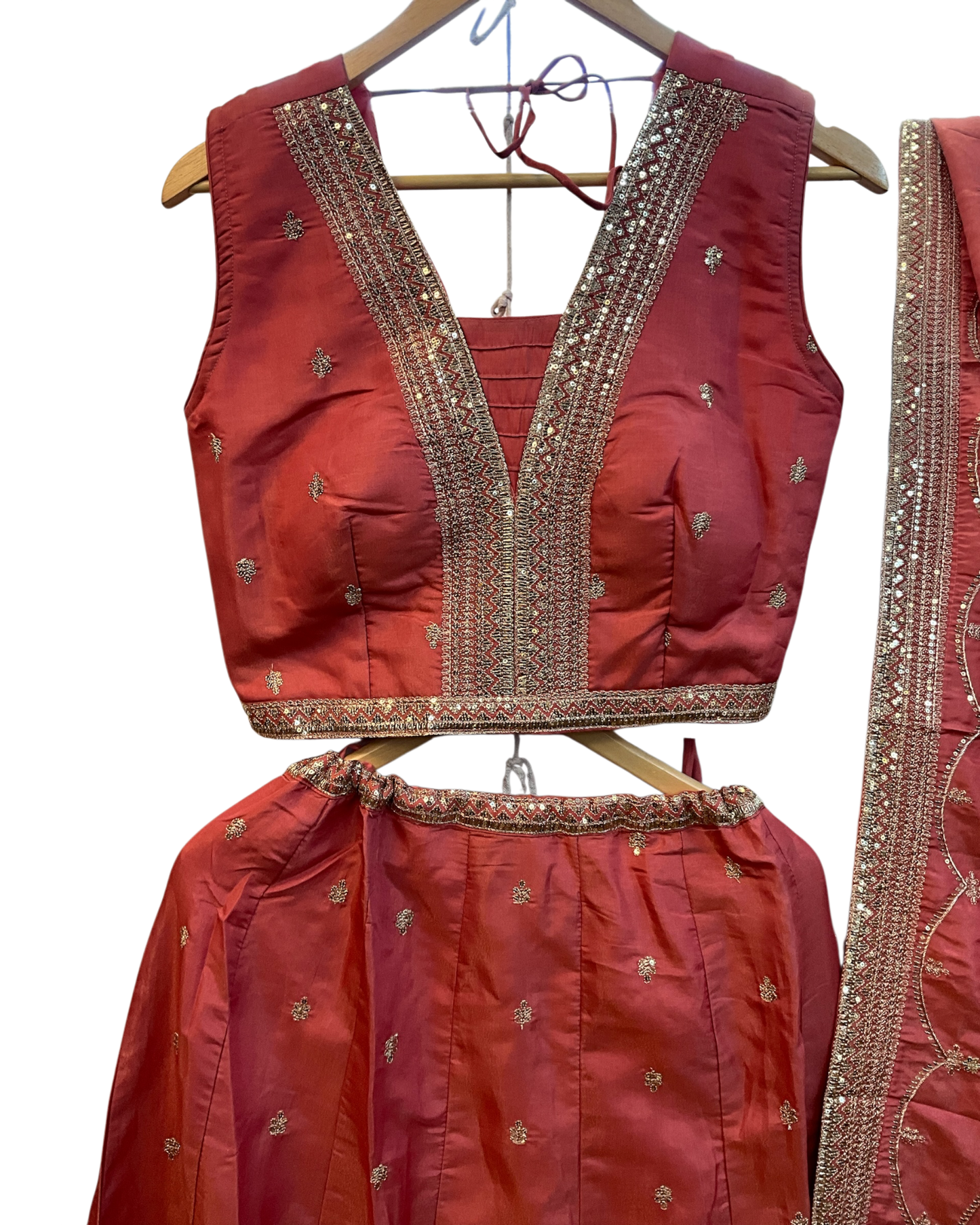 Size UK 14 (40" Pastel Coral Pink - Silky Lehenga Set - Mehndi / Sangeet / Bridesmaids / Weddings / Garba  - UK Stock - 24h Dispatch - OC561 07JV26