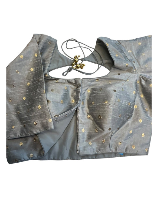 34", 38" & 42" - Silver Grey - Banarasi Brocade Saree / Lehenga Blouse -UK Stock - Quick Dispatch - X767 08Ap25 - Prachy Creations