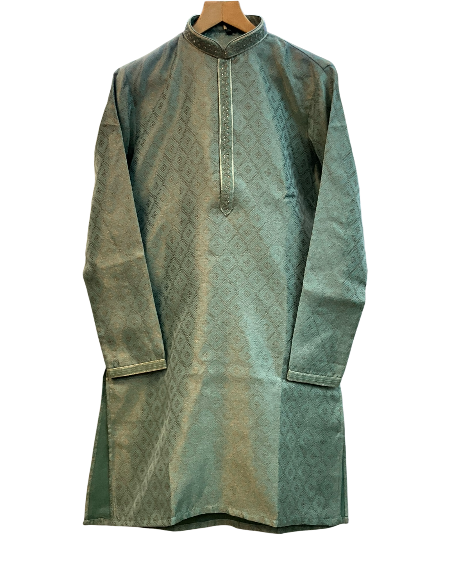 Sea Green - Banarasi Handloom Brocade Mens Indian Kurta set with Trousers - UK Stock - Weddings / Walimas , Sangeet, Diwali, Eid, Mehndi / Henna - VEE2509 VR