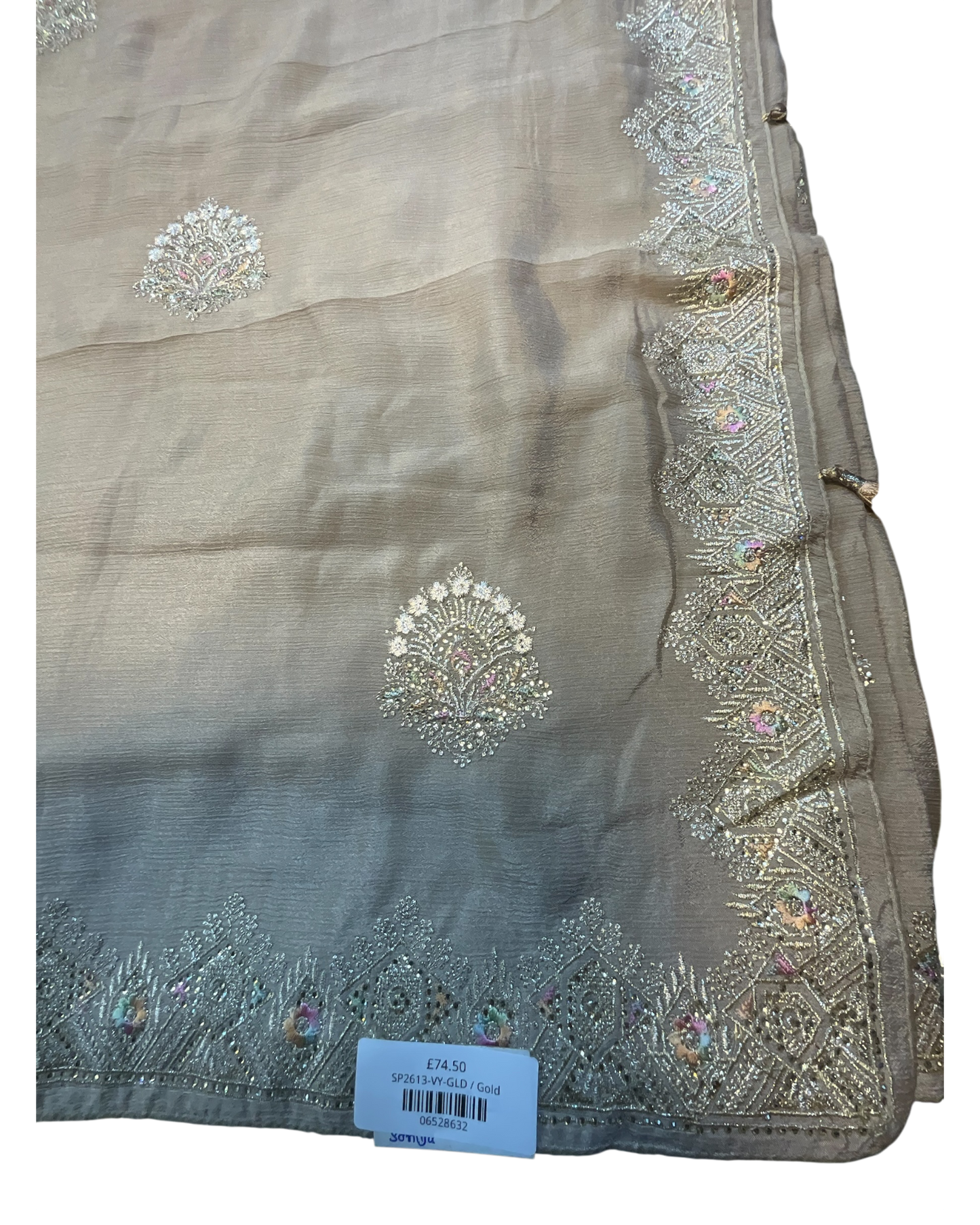Gold - Saree with Thread / Stone Work and Blouse Piece - UK stock - 24hr Dispatch - SP2613 VY