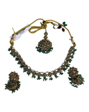 Turquoise - Medium Size Antique Gold Finish Necklace Set with Earrings & Head Piece - RAK436 04A26