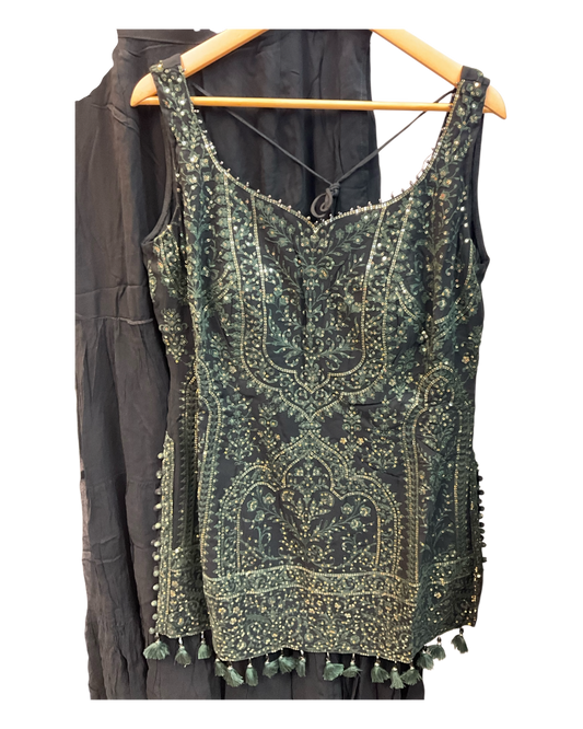 UK 18 / 44" - Black - Designer Ladies Indian Medium Top Palazzo Trousers Suit - UK Stock - 2/3 days delivery - VMK CHARMI RP