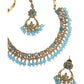 Light Blue - Antique Gold Finish Necklace & Earrings Set - Bollywood - Weddings - KAJ1039 11KK24