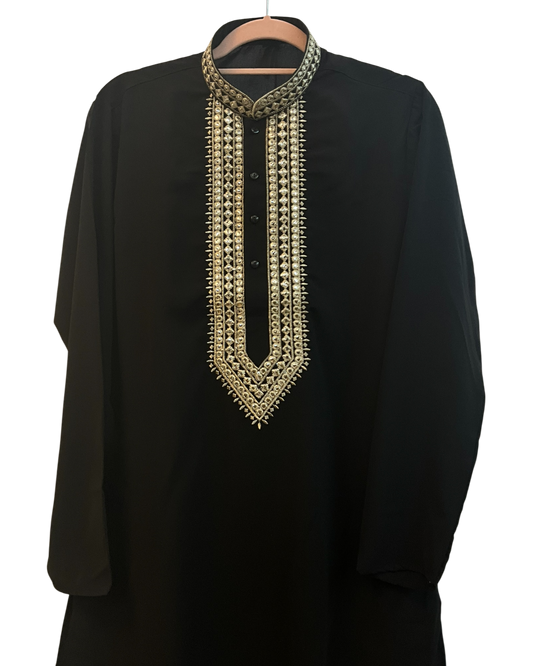 Black - Soft Cotton Silky Mens Kurta Set with Rich Embroidery- Sangeet Mehendi Haldi - KCS2002 06VY26