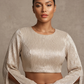 Size 42" / UK 16 - Champagne - Long Sleeve High Back Saree blouse with cups - UK Stock - Quick Delivery - RNK - N552A-KR