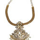 Gold & Pearl - Long necklace, Short Necklace, Earrings & Tika Headpiece Gold Finish Necklace Set with Earrings - SB2401 11KR24