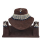 Blue - Medium Size Silver Finish Choker Necklace Set with Earrings - RAK149  C 0424